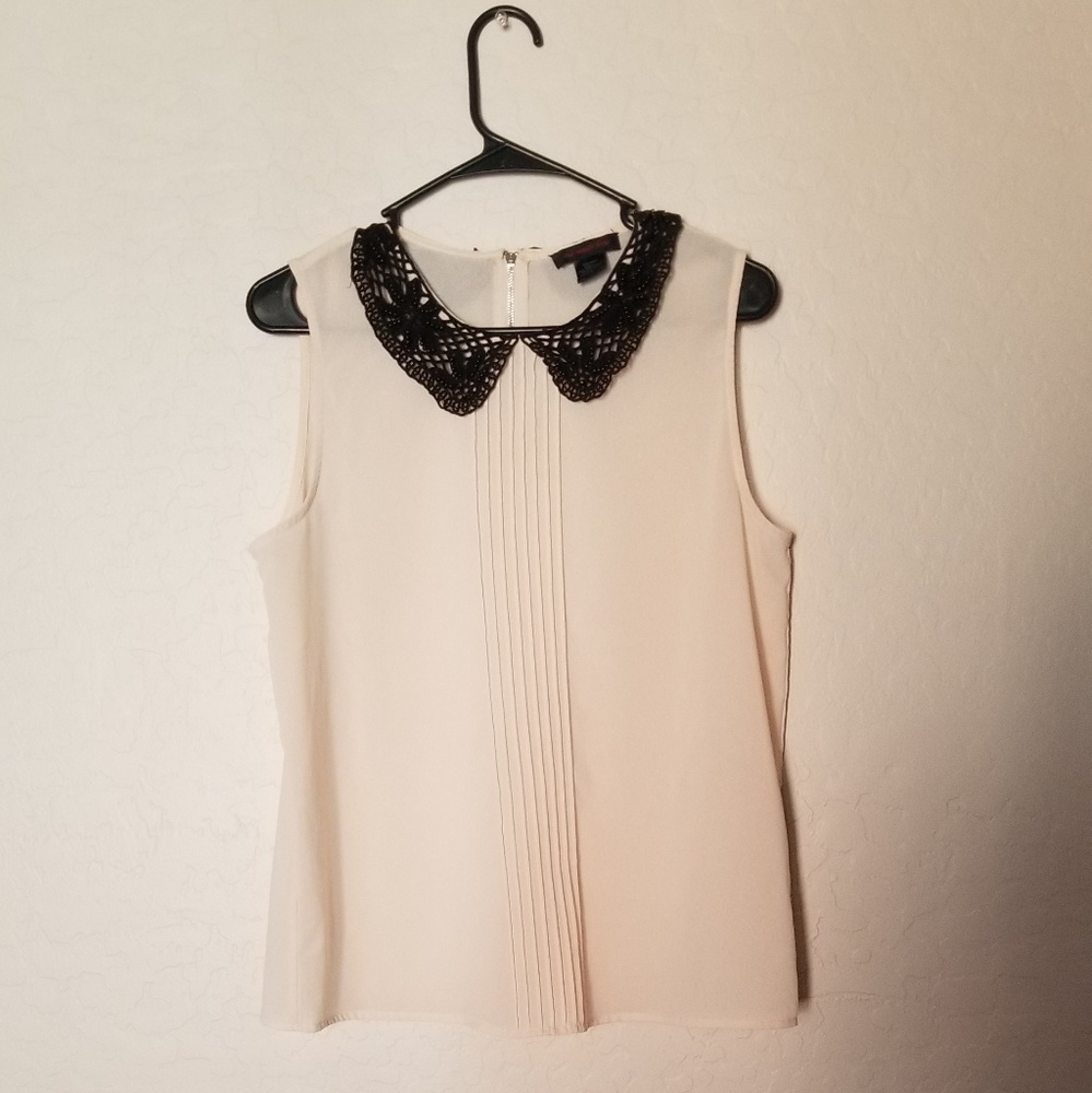 Sheer Top with Embroidered Collar